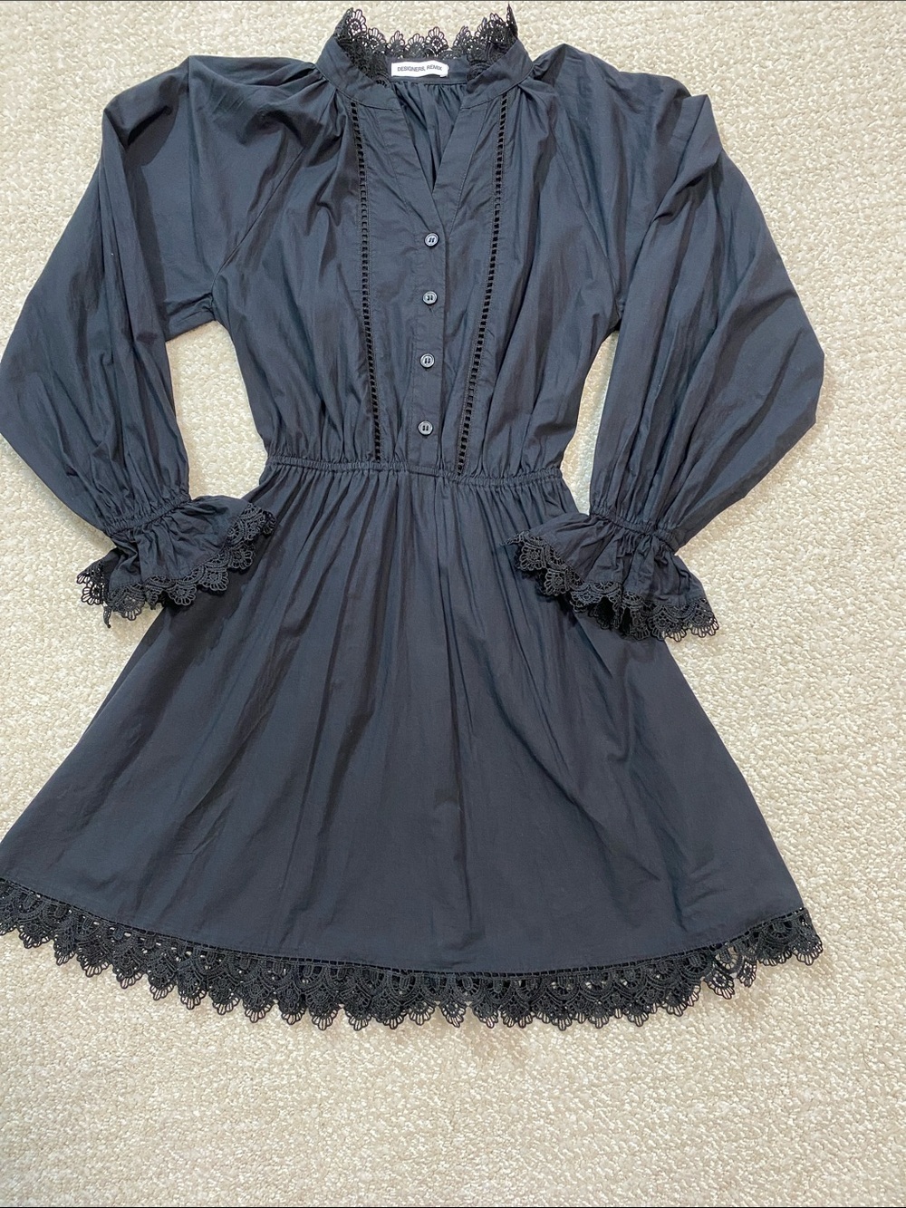 Girls' Black Long-Sleeve Lace-Trim Smocked Waist Dress Size12 100%Organic cotton - Picture 13 of 16
